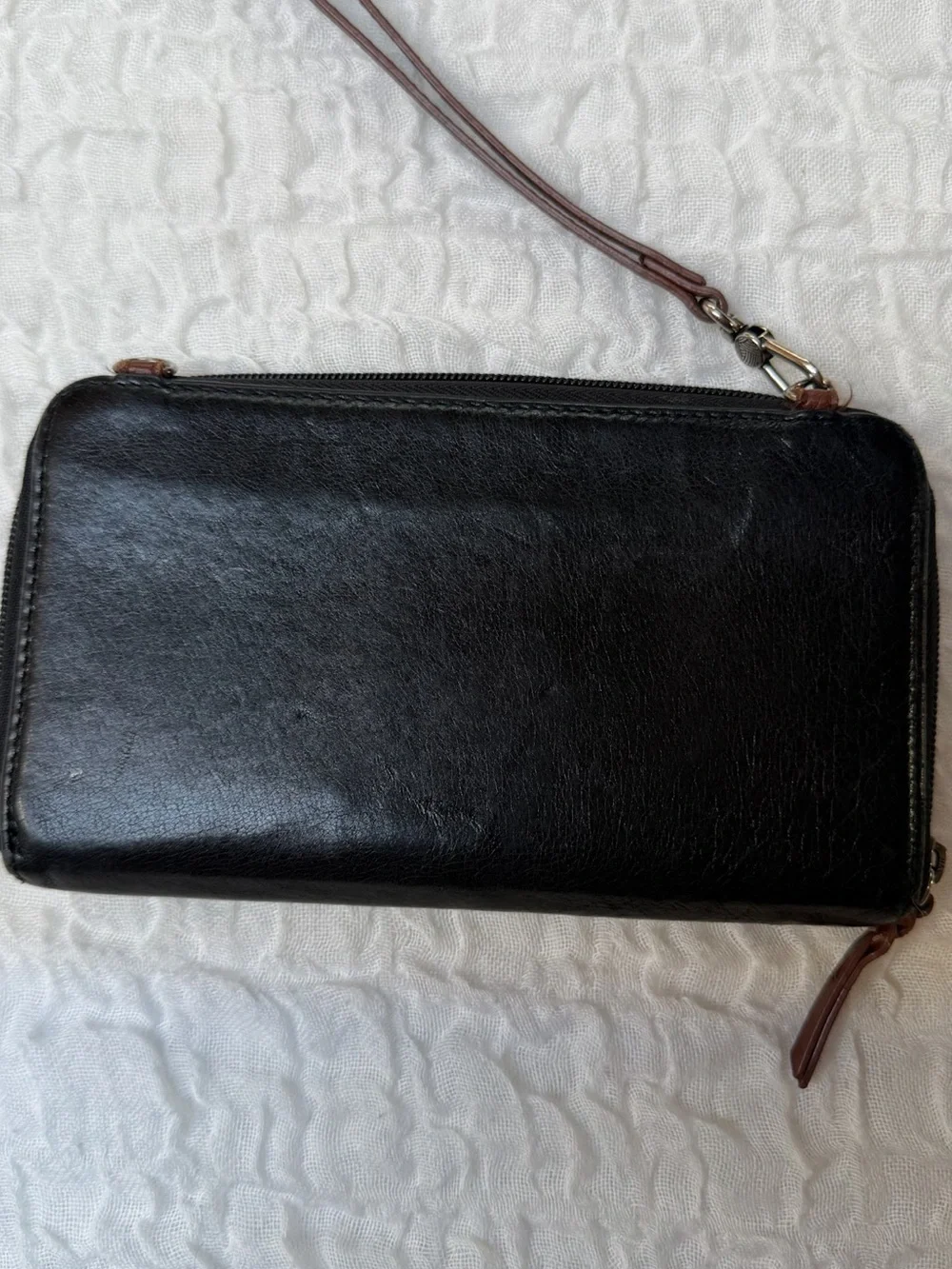 The Sak Smartphone Black and Brown Leather Wristlet